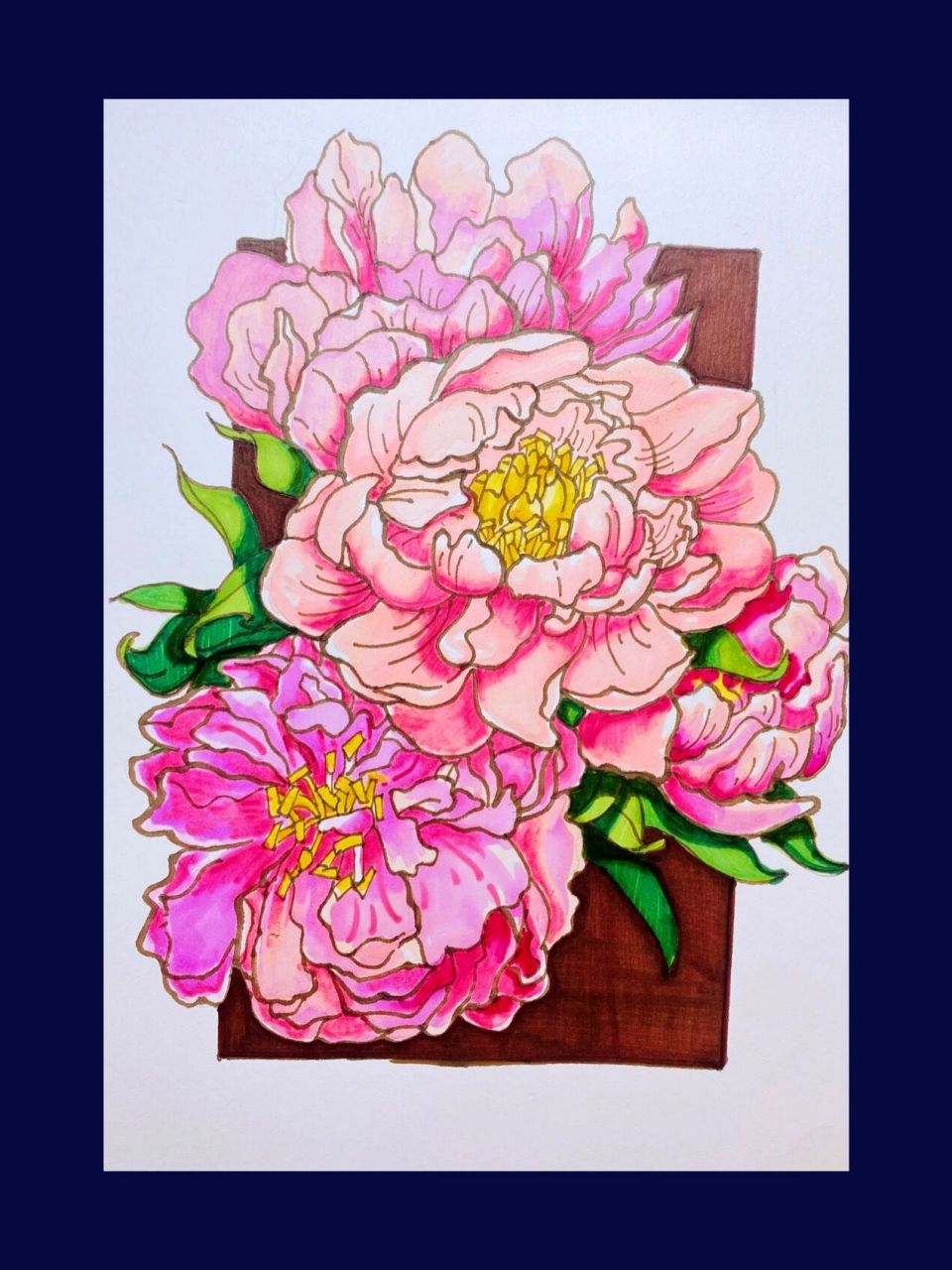 牡丹花/马克笔/绘画过程