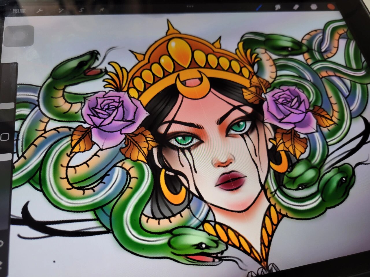 原创美杜莎花胸纹身稿|长沙纹身|客定稿 给客人画的美杜莎花胸纹身