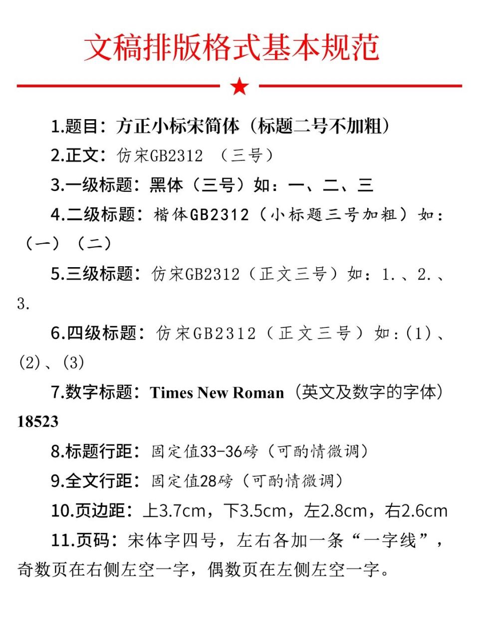 文稿排版格式基本规范