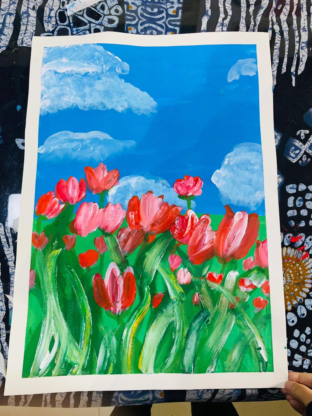 风景水粉画—春天来了