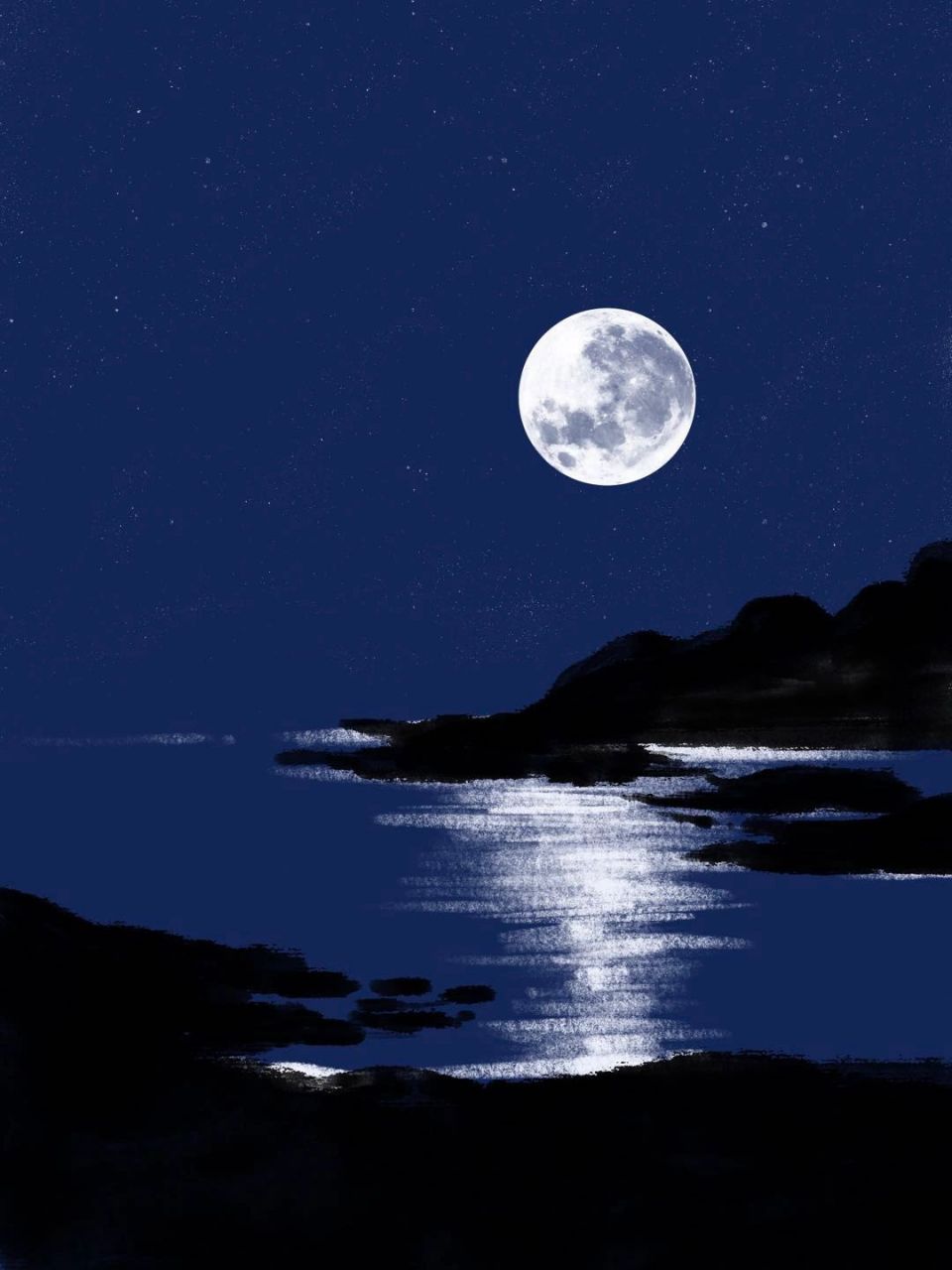 风景插画丨月夜丨附过程图 93海上生明月,天涯共此时(盼即将到来的