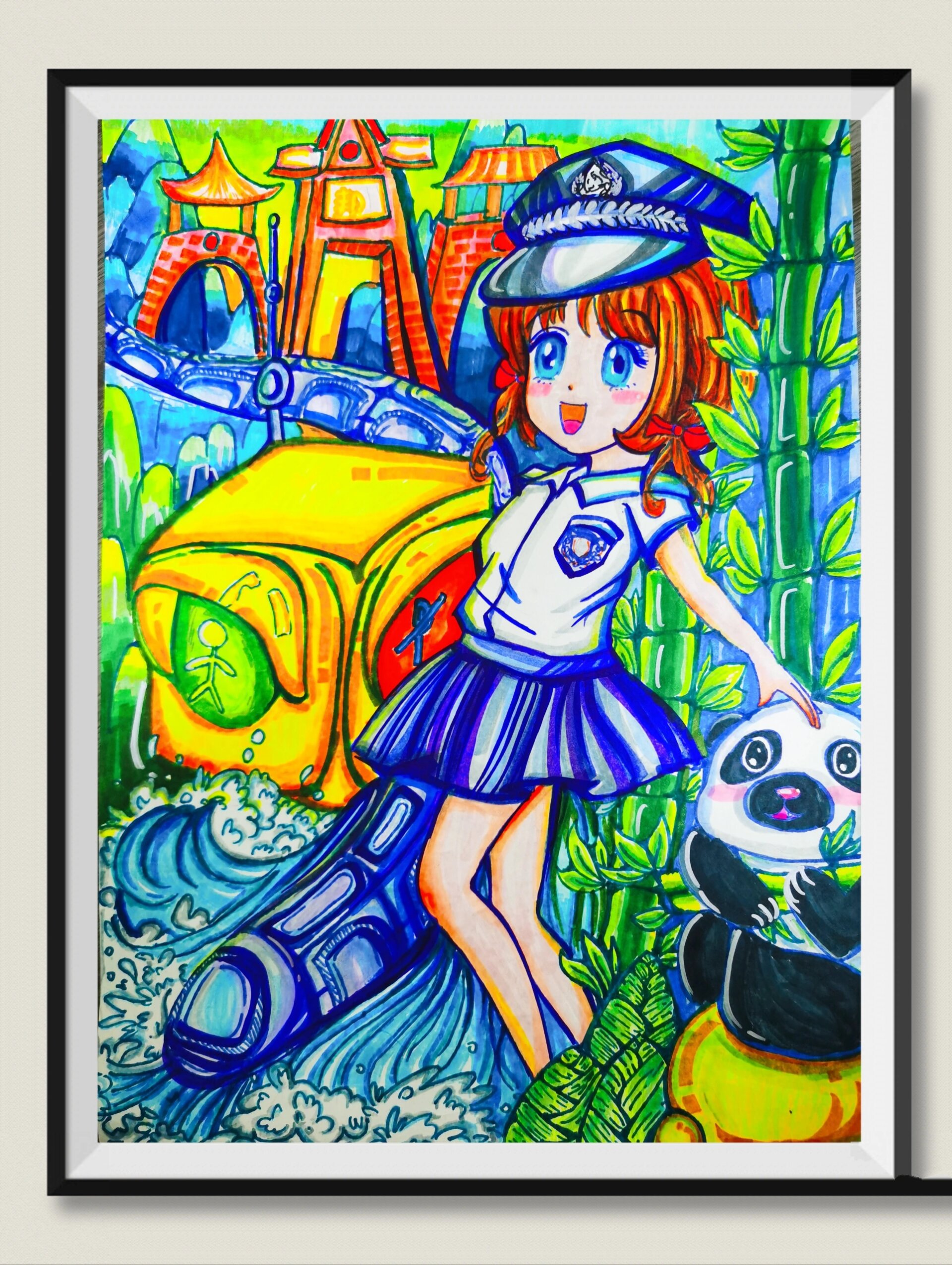 交通文明绘画比赛 创意美术 大运会画画绘画