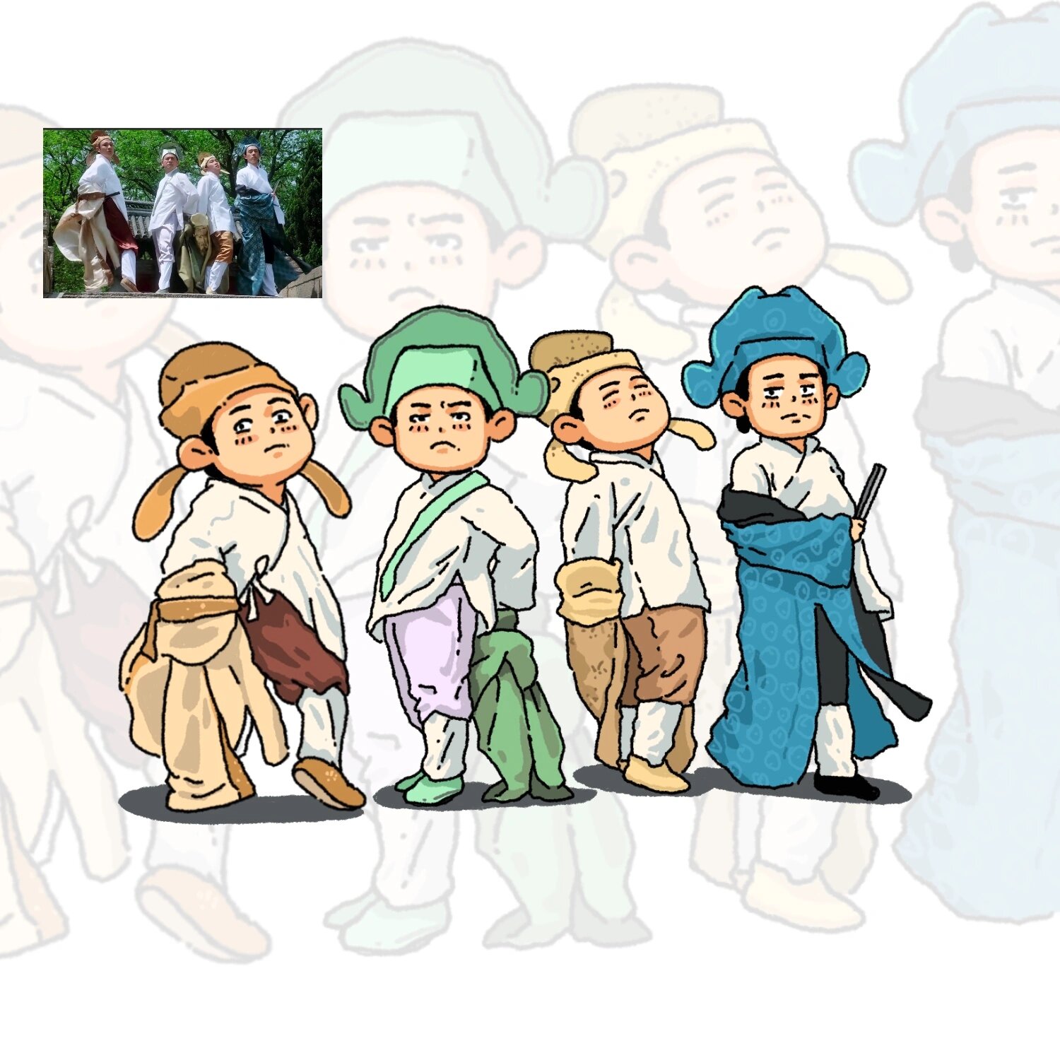 今天画《唐伯虎点秋香》之四大才子