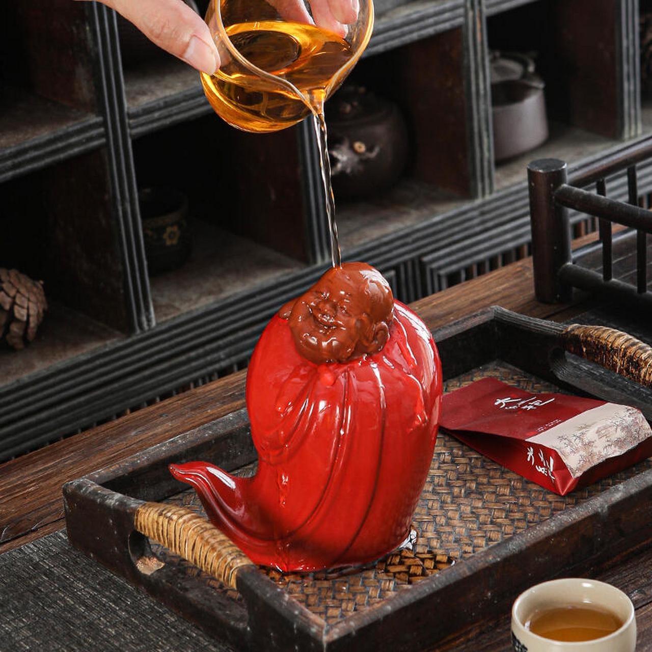 新品上新,紫砂弥勒笑佛.红衣弥勒佛.经典桌面茶玩茶宠.