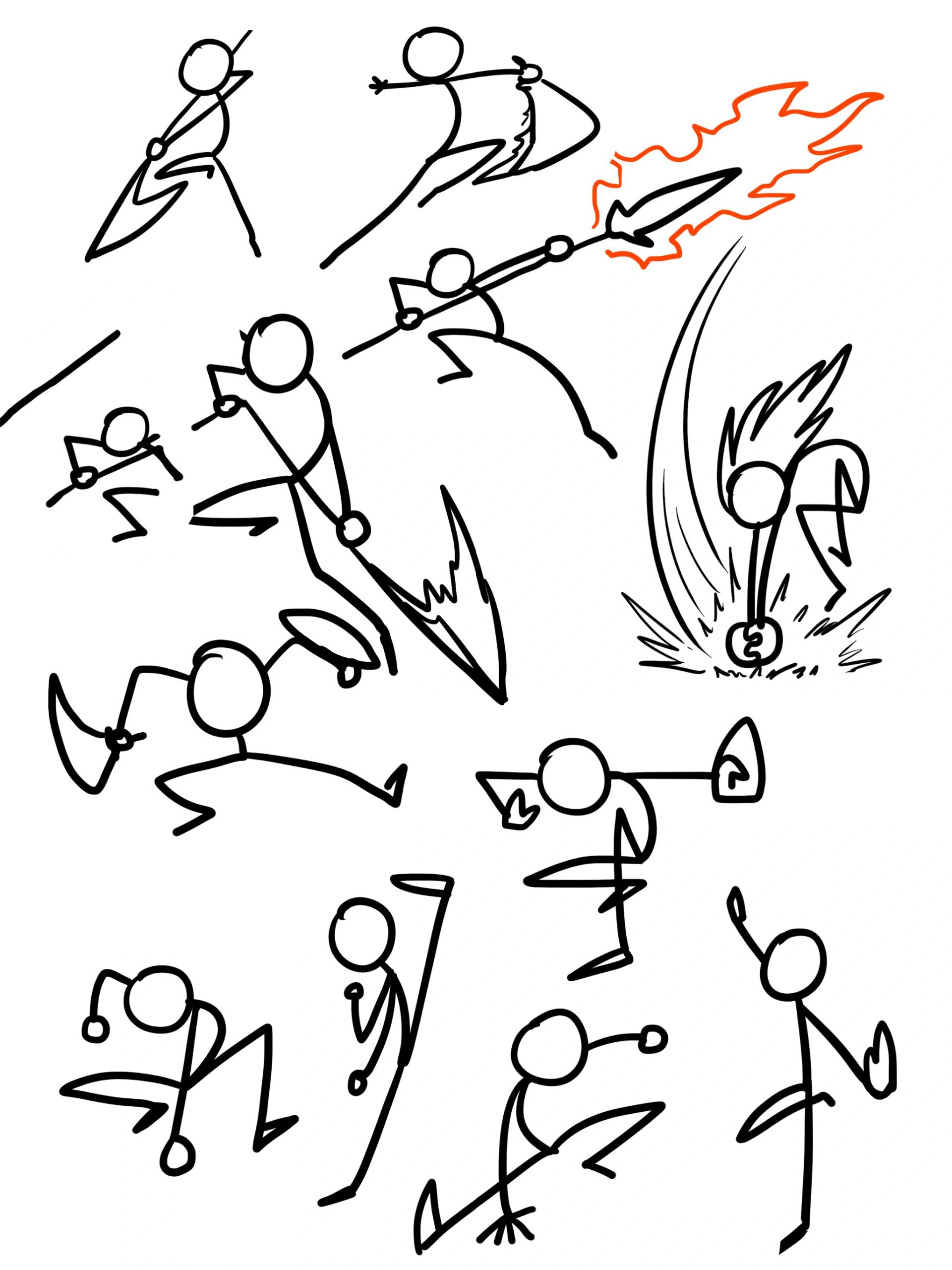 火柴人,夸张动作,功夫,打斗,创意儿童画