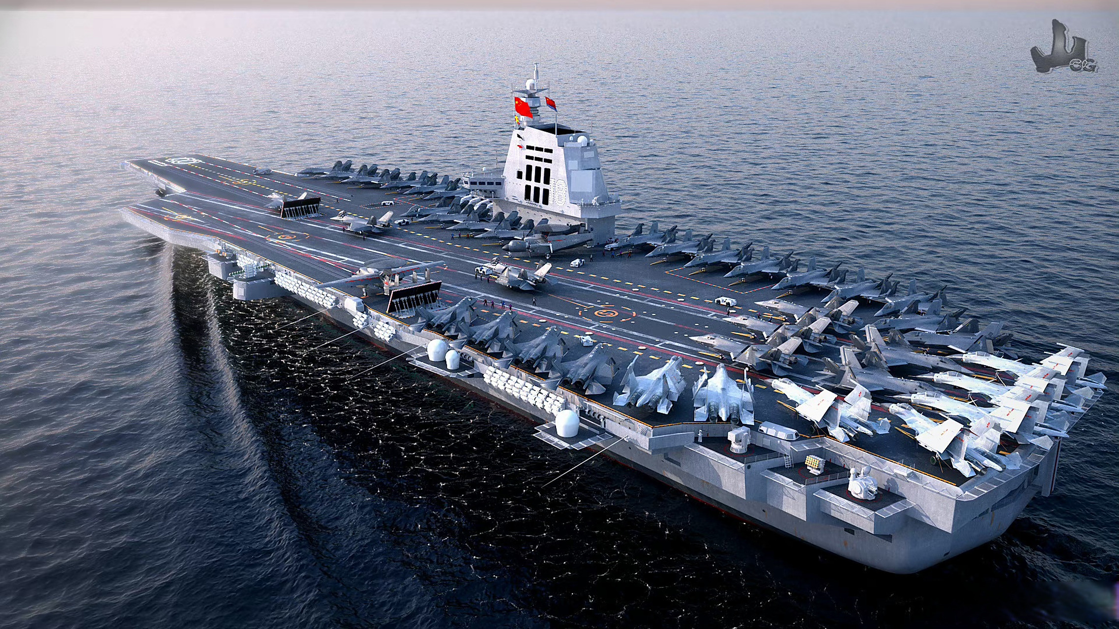 003电磁弹射航母服役效果图,作者:高山