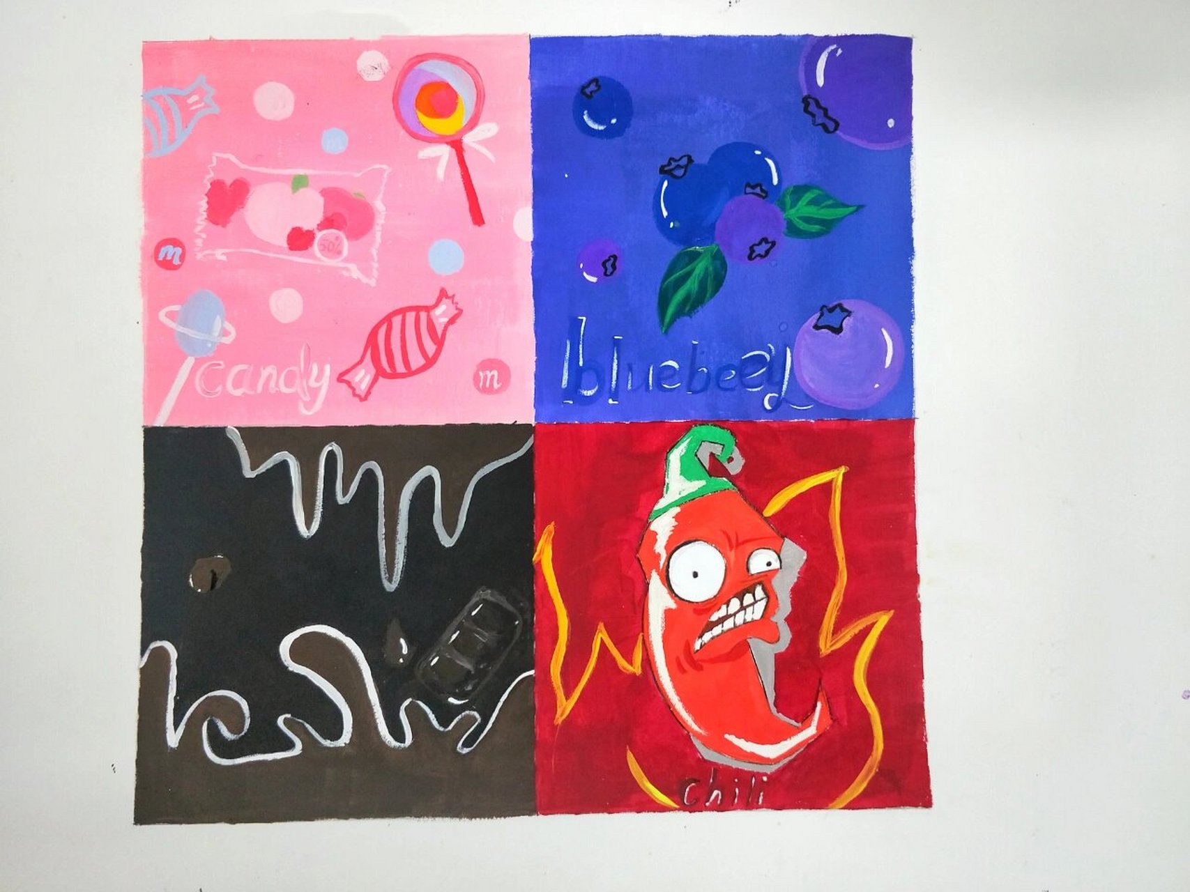 色彩构成,酸甜苦辣 作业画完~酸甜苦辣, 后面两张是我们老师给我展示