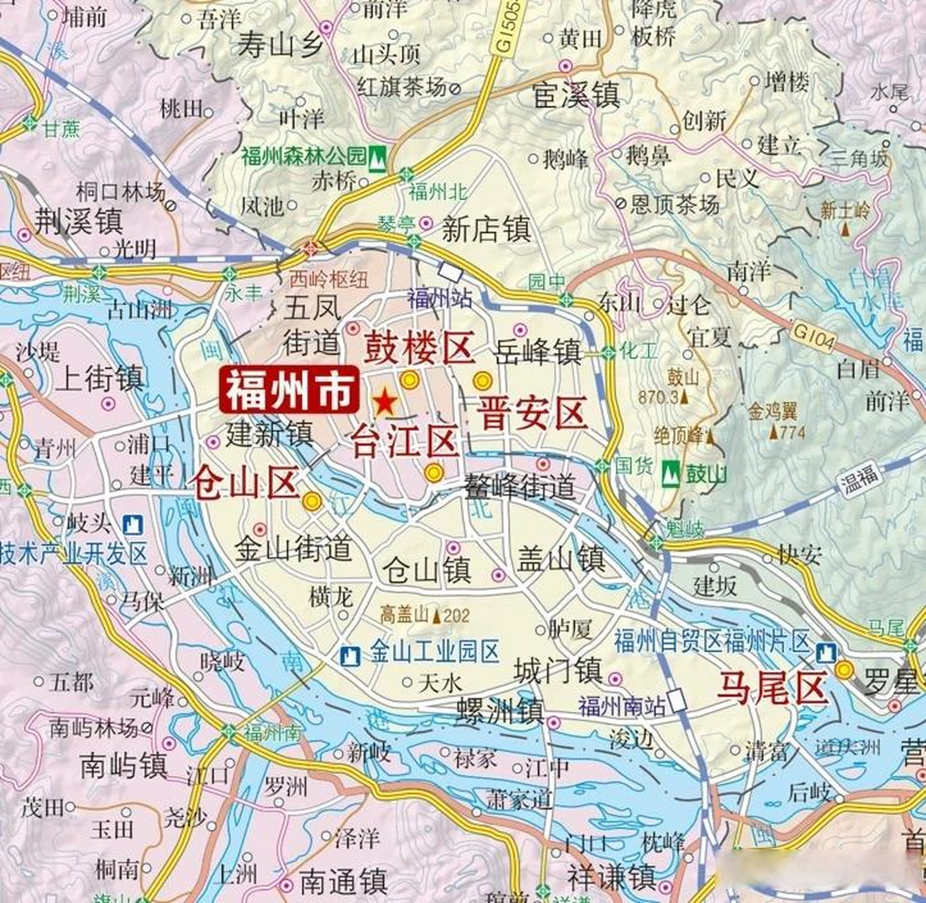 福州市仓山区是一个江心岛,北面有闽江北港,南边是闽江南港,这么大的