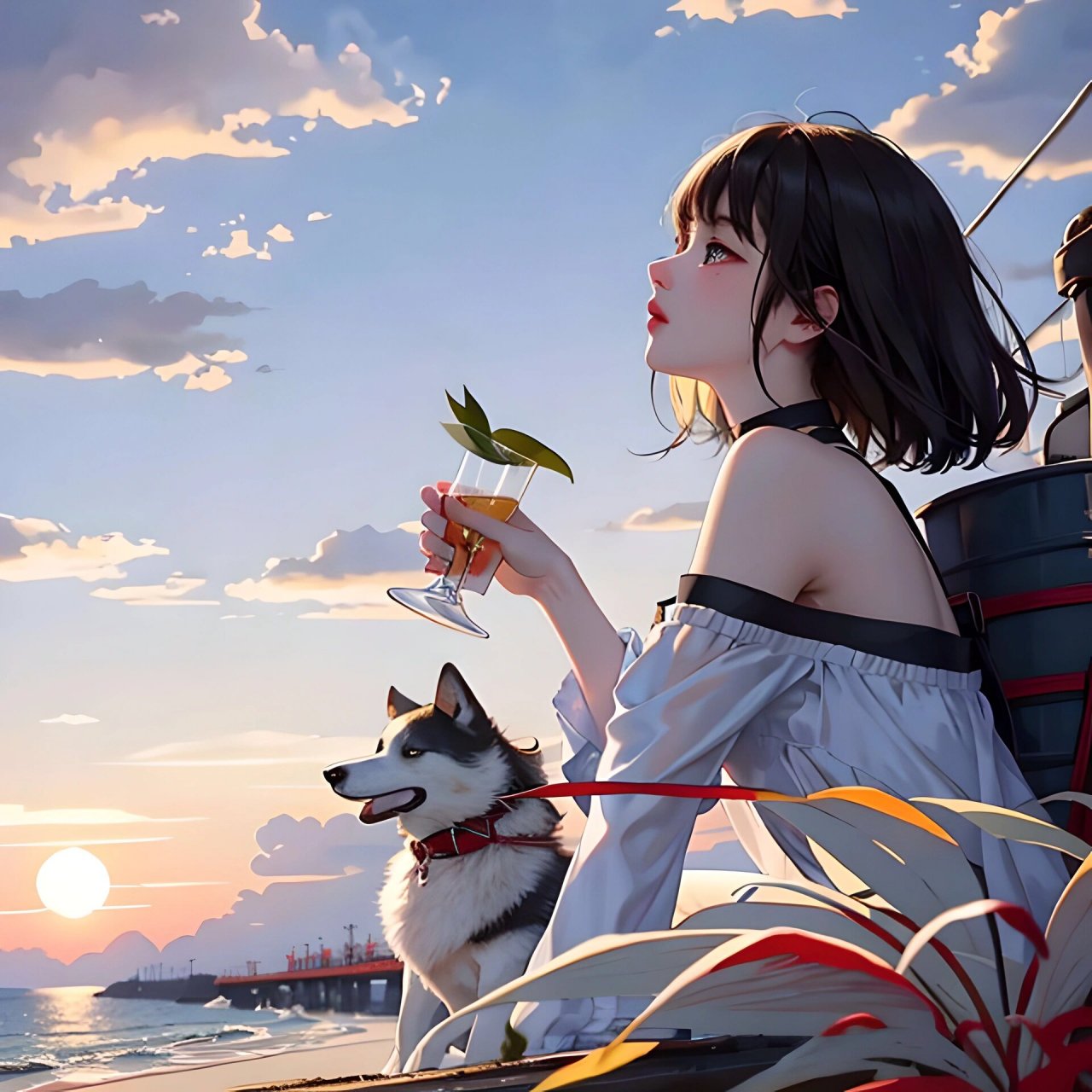 忧郁头像|系列六 一个人夏天 一个人看海 一只狗陪我 #治愈系插画