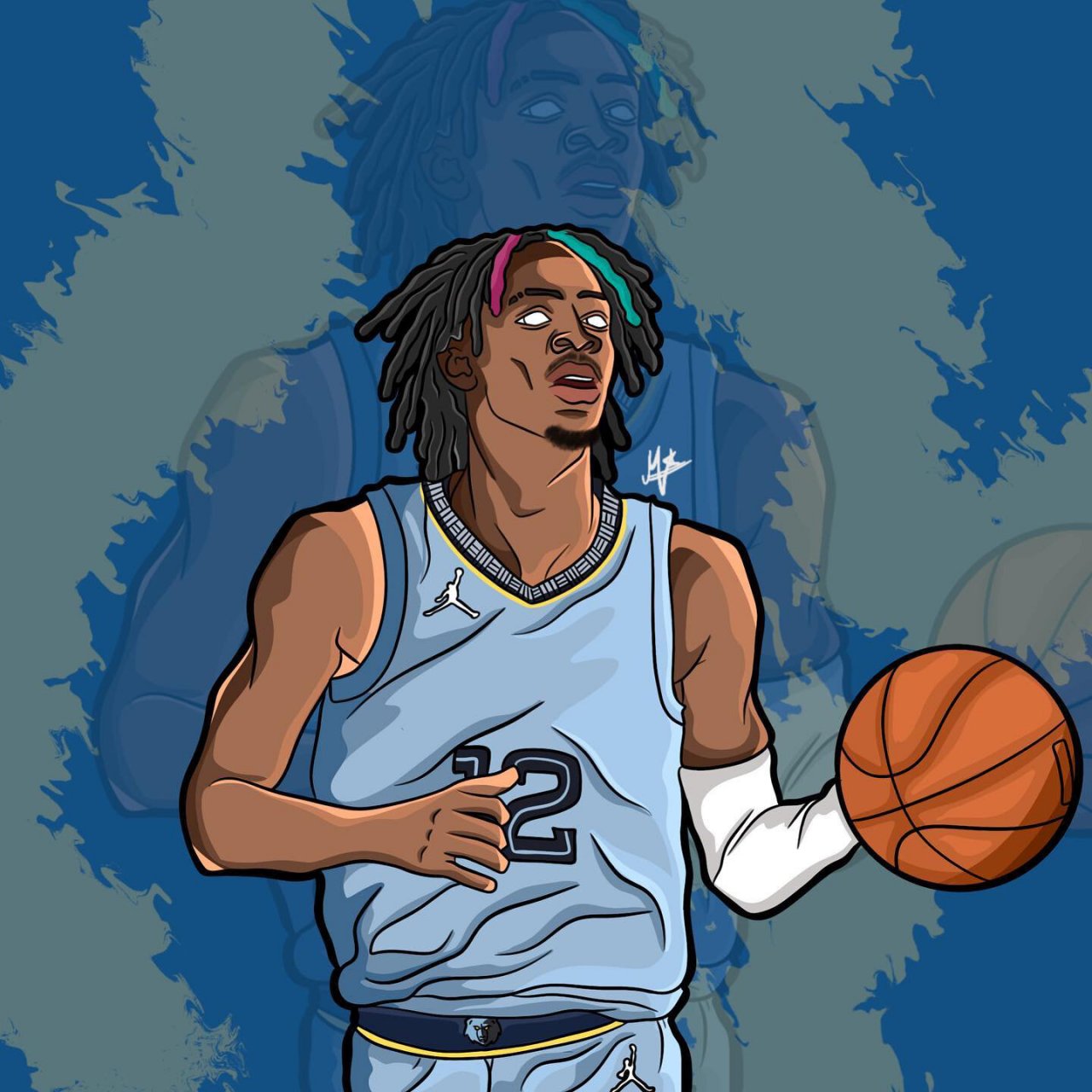 球星名场面插画图——贾·莫兰特 灰熊队的主力球员——贾·莫兰特