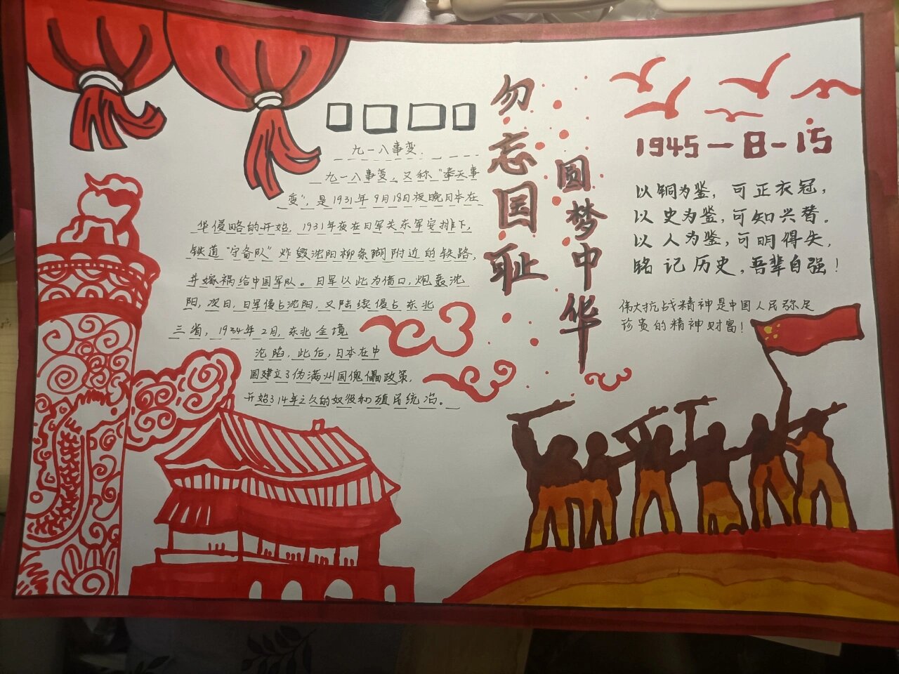 勿忘国耻,圆梦中华手抄报!又简单又好看