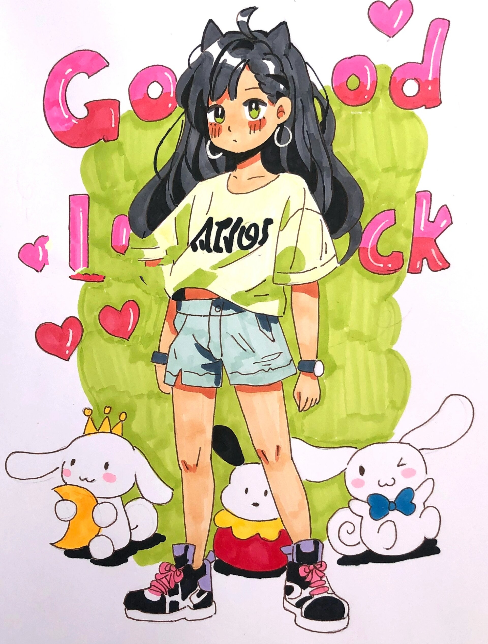 马克笔动漫人物女生全身