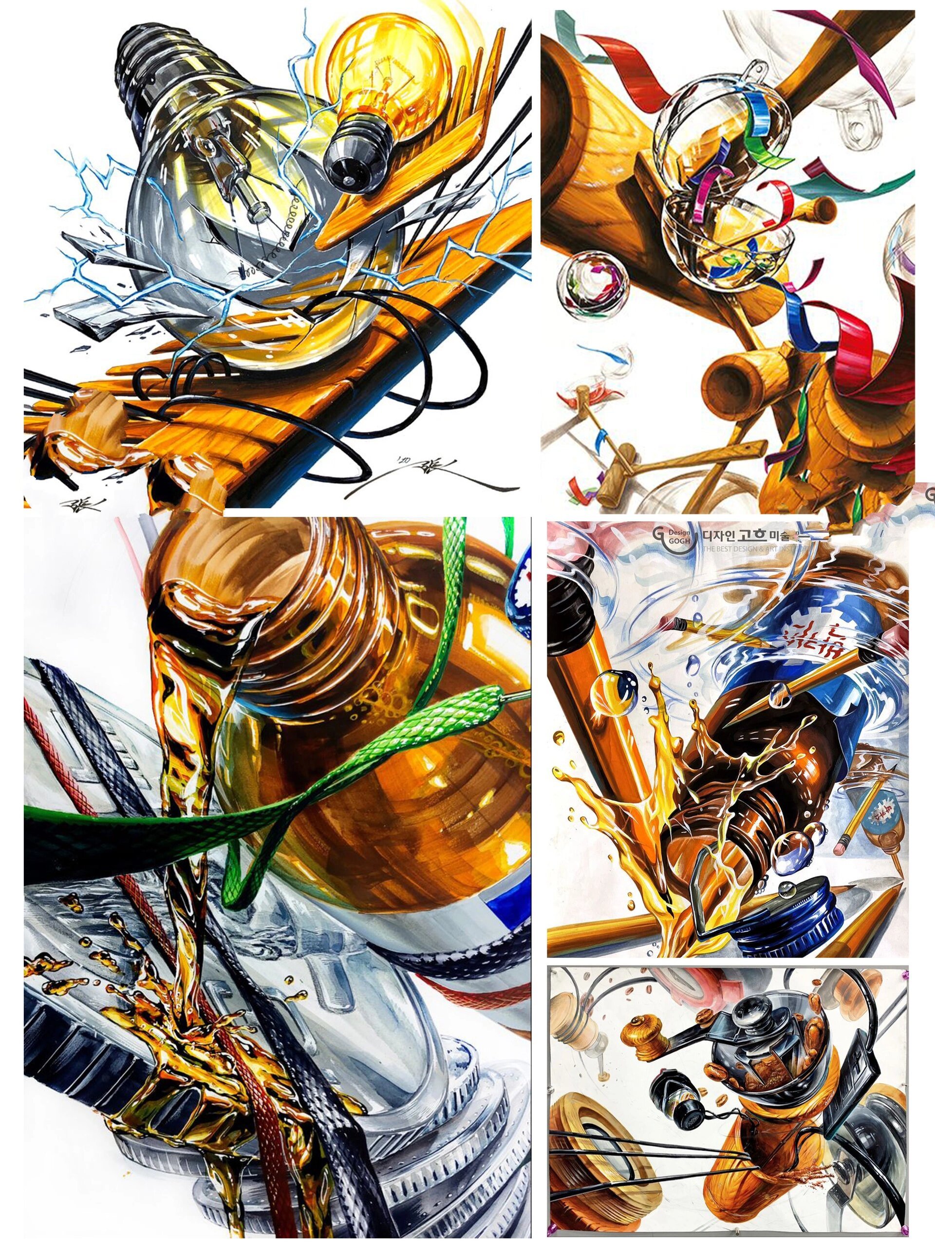 设计考研必备素材06彩色素描分享 今天分享一组橙黄色调为主的彩色