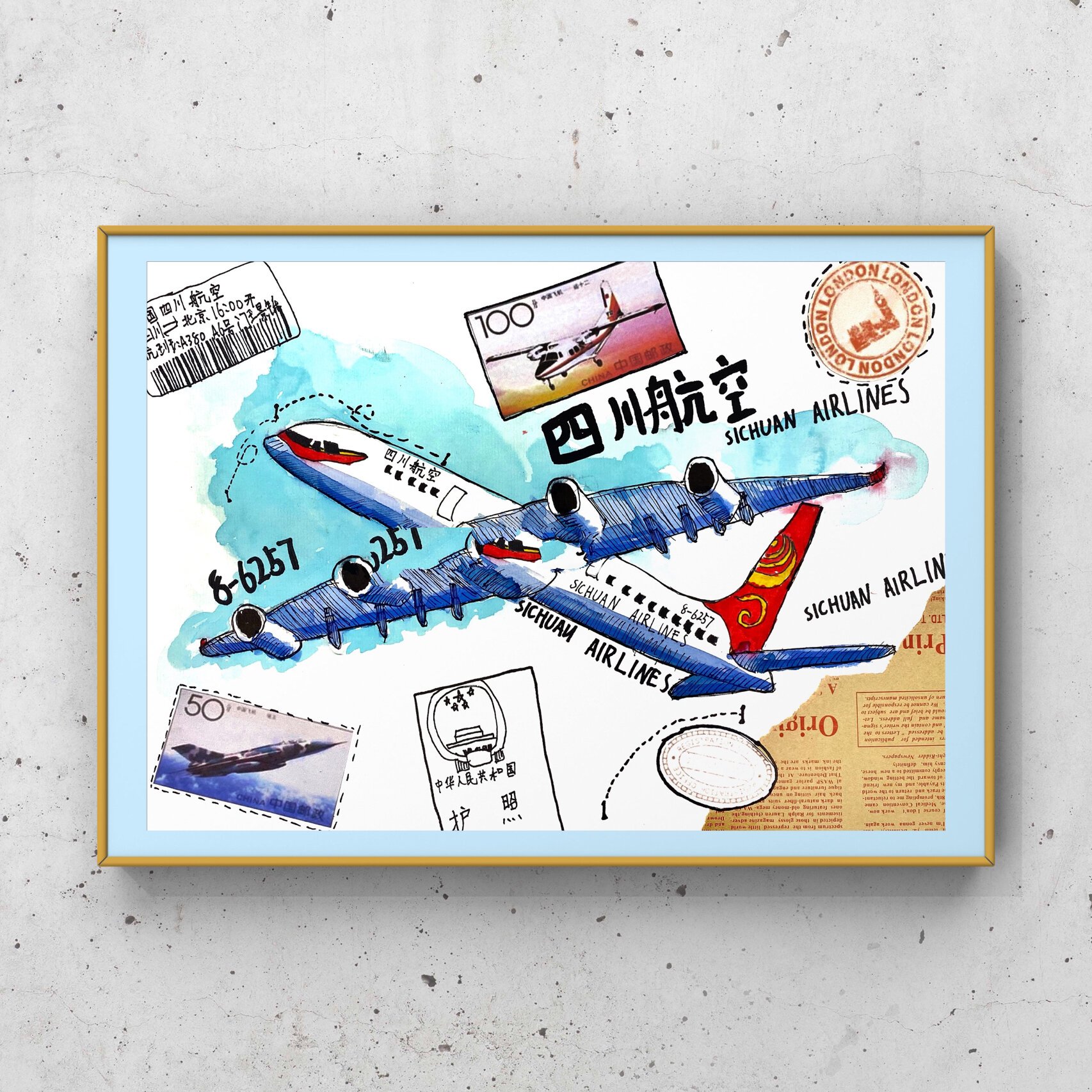 中国航空客机写生 杂志风格创意画 8岁