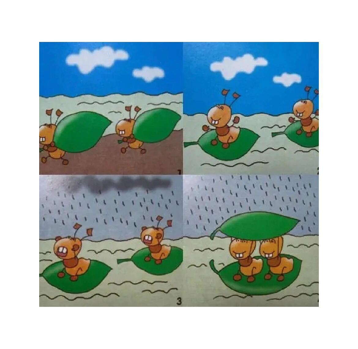 有两只小蚂蚁觉得很无聊,想到河对岸的两个朋友家玩,可是怎么