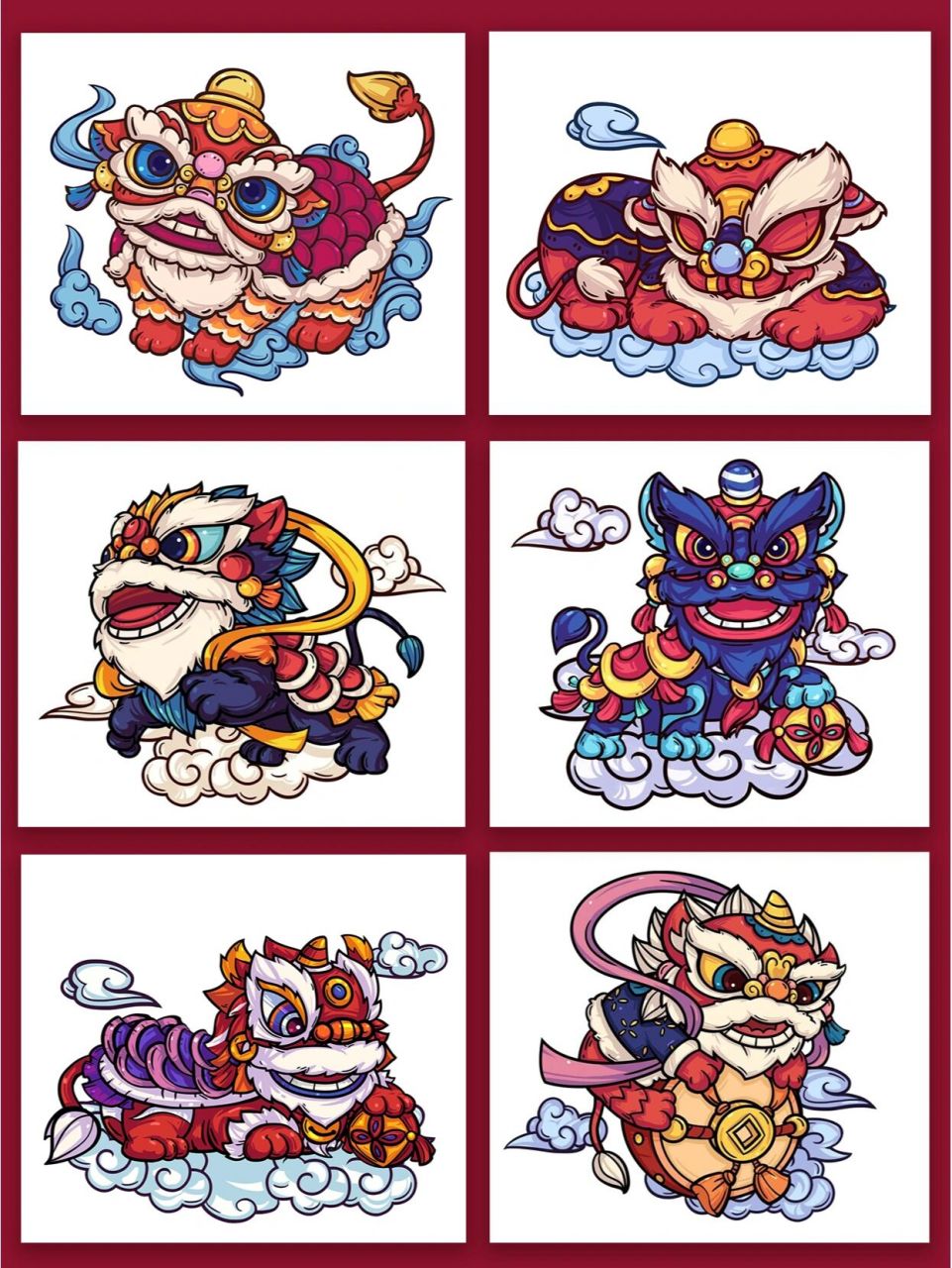 原创插画|国潮舞狮插画分享 国潮风插画 可爱喜庆舞狮插画 适用场景