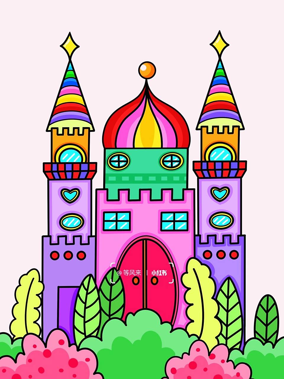 城堡 房子92 创意画 儿童画 9615线稿 #创意美术儿童画# #儿童