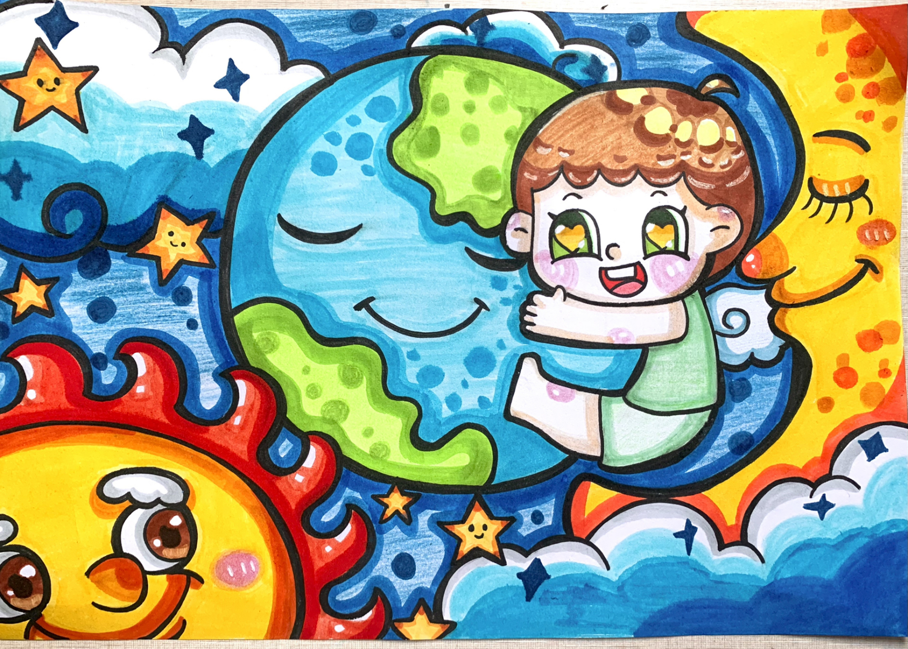 临摹 主题画 儿童画 保护地球 保护环境 线稿