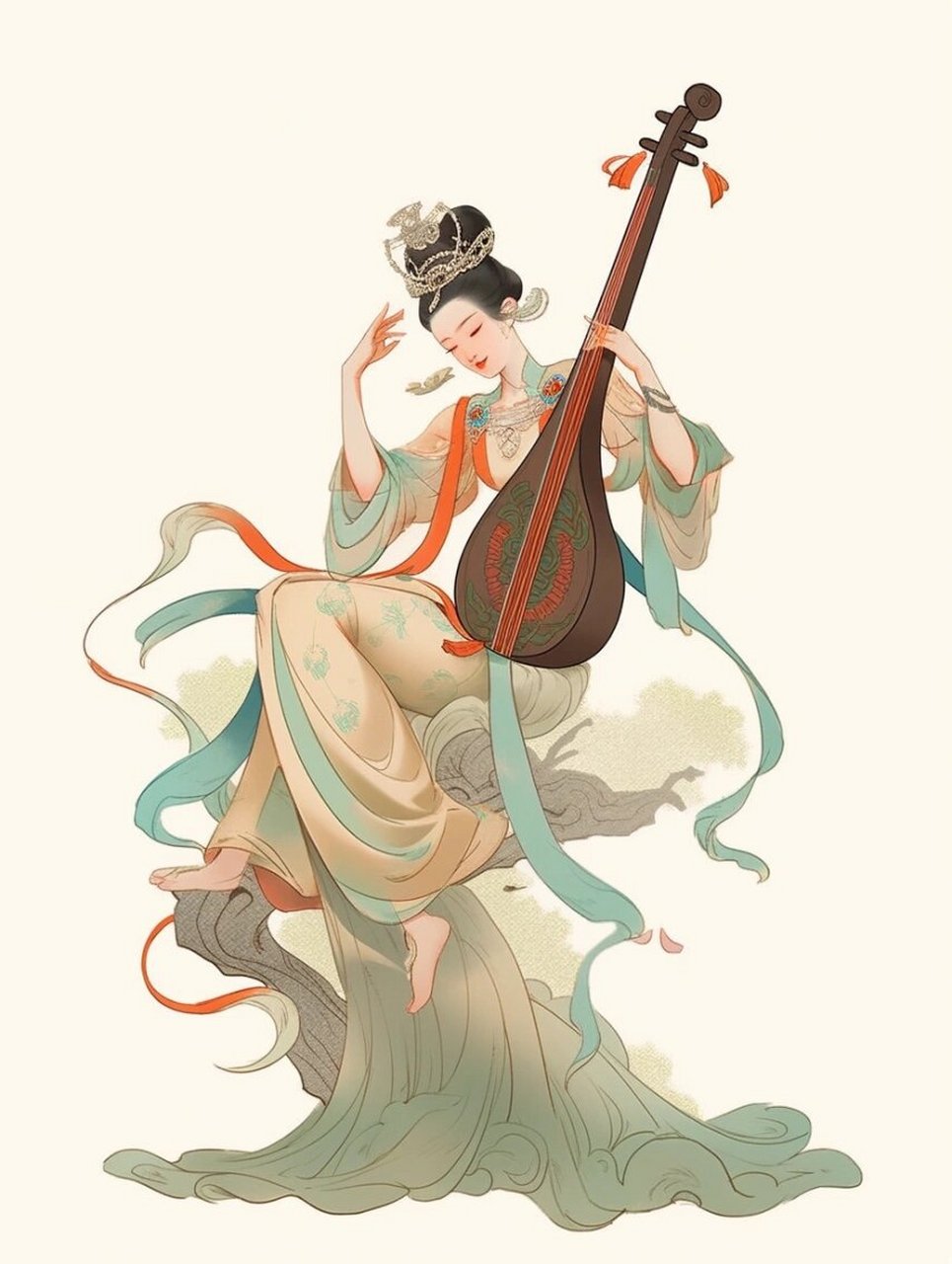 midjourney|敦煌飞天|琵琶女      china painting of a woman