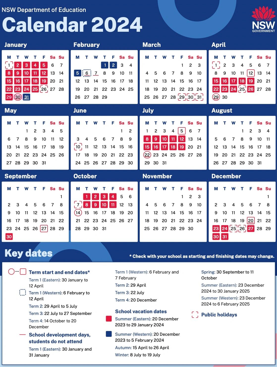 澳洲2024年nsw学校年历school calendar