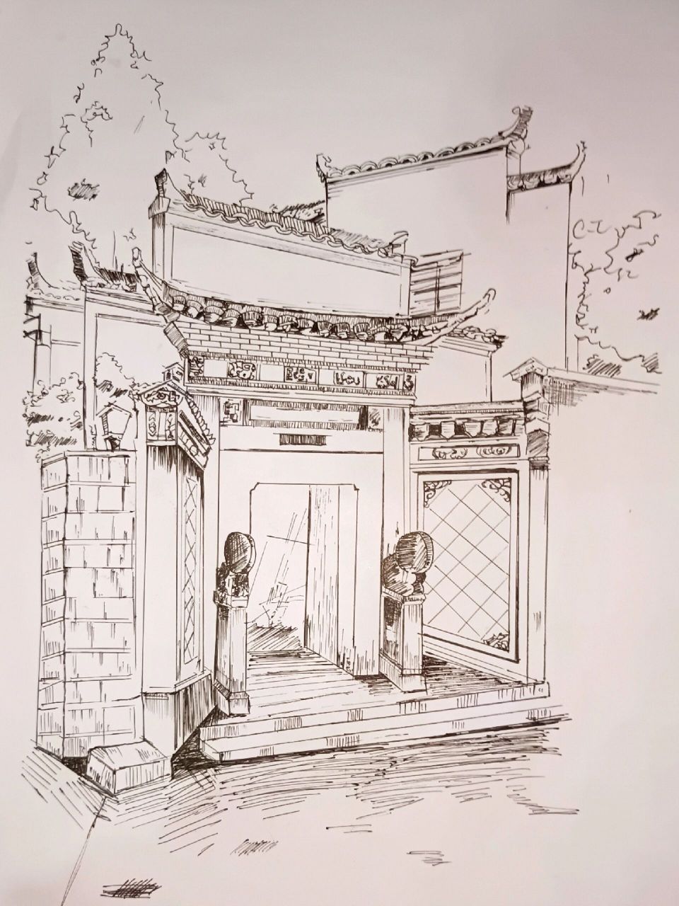 徽派建筑速写丨安徽黄山见习作业丨临摹 黄山都没去过,但见习作业还是