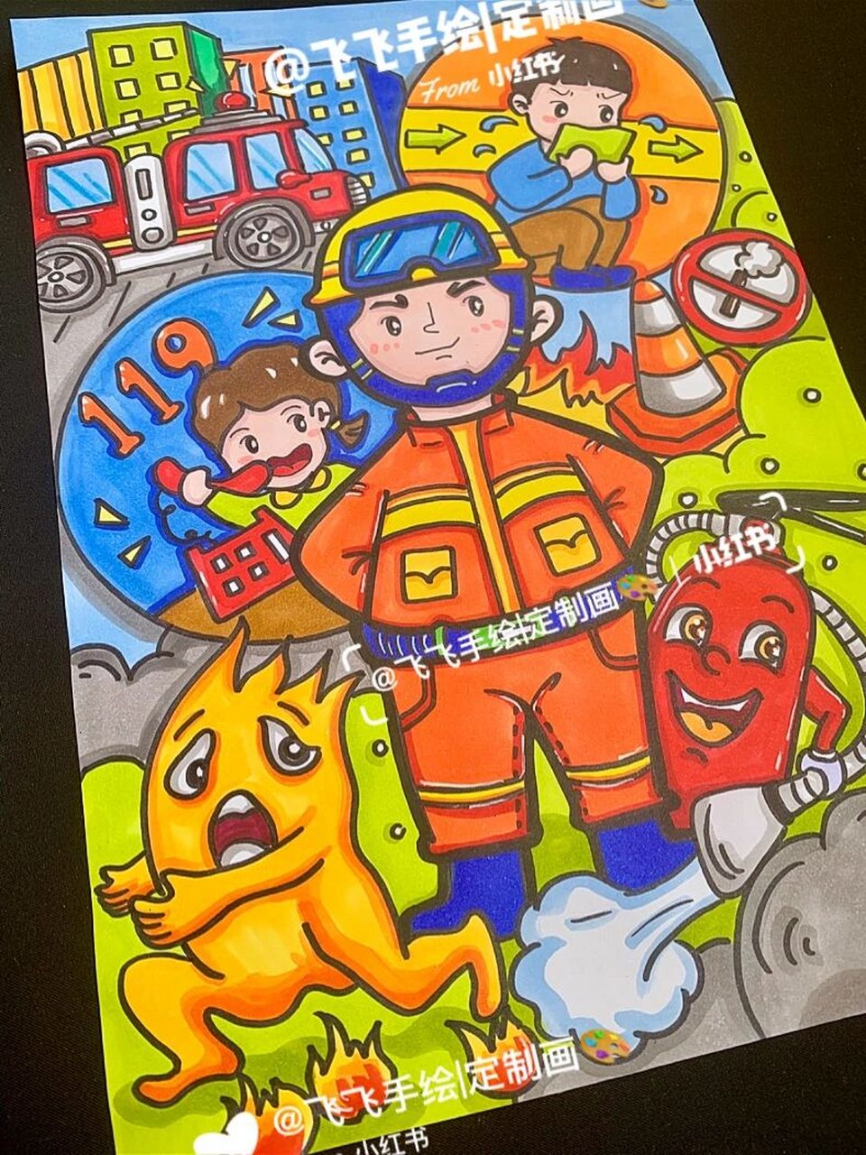 消防员和消防车简笔画图片