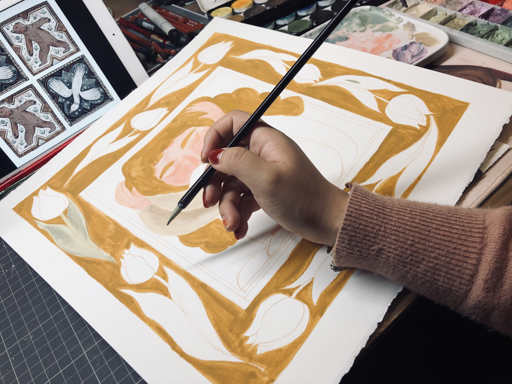 手绘插画,孤独的时候抱抱自己好了. 这个作品我把它叫做拥抱自己.