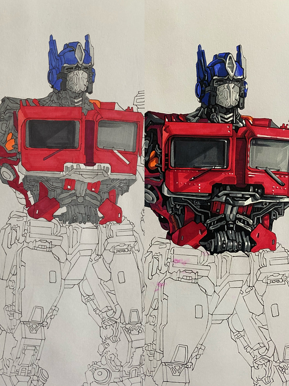 手绘变形金刚 马克笔擎天柱 新作开更 好像比高达难画 今晚直播继续