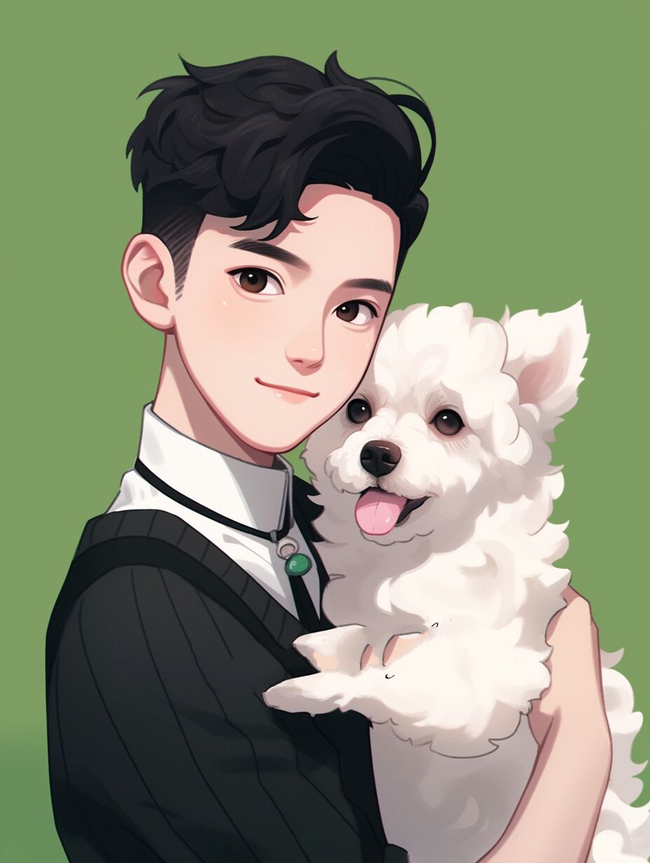 抱着狗狗的男生头像 | 可爱头像 | 绿色系