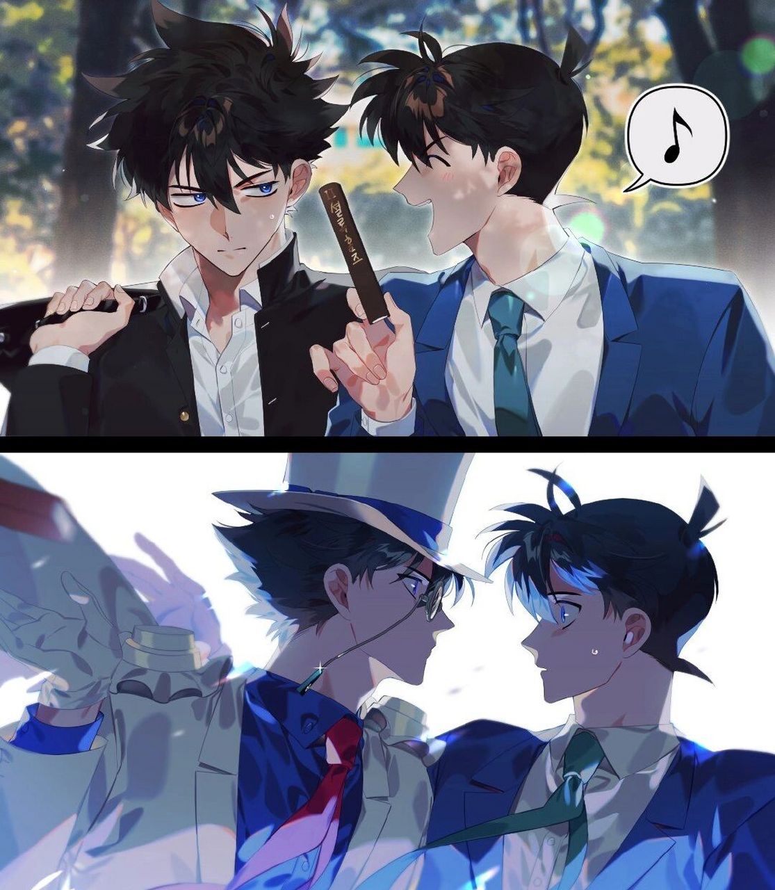 同人插画丨怪盗基德 x 工藤新一这cp太甜啦 怪盗基德 x 工藤新一 画师