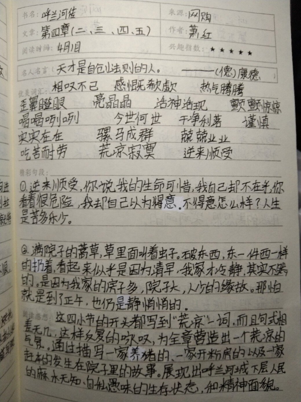 读书笔记——《呼兰河传》 来啦