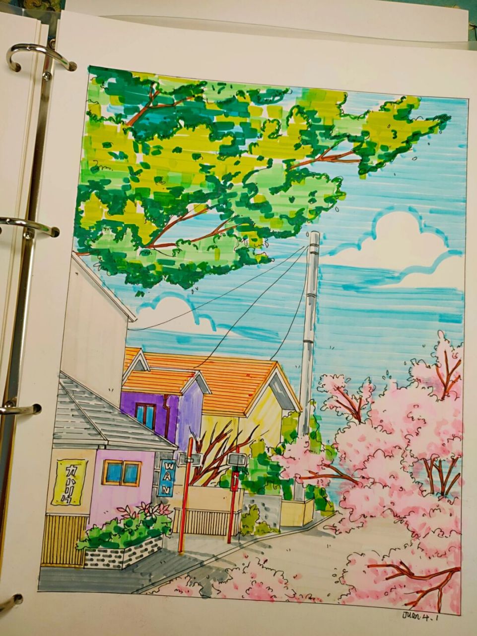 马克笔风景画(春)上色 #马克笔画# #风景画# #马克笔风景画# #马克笔