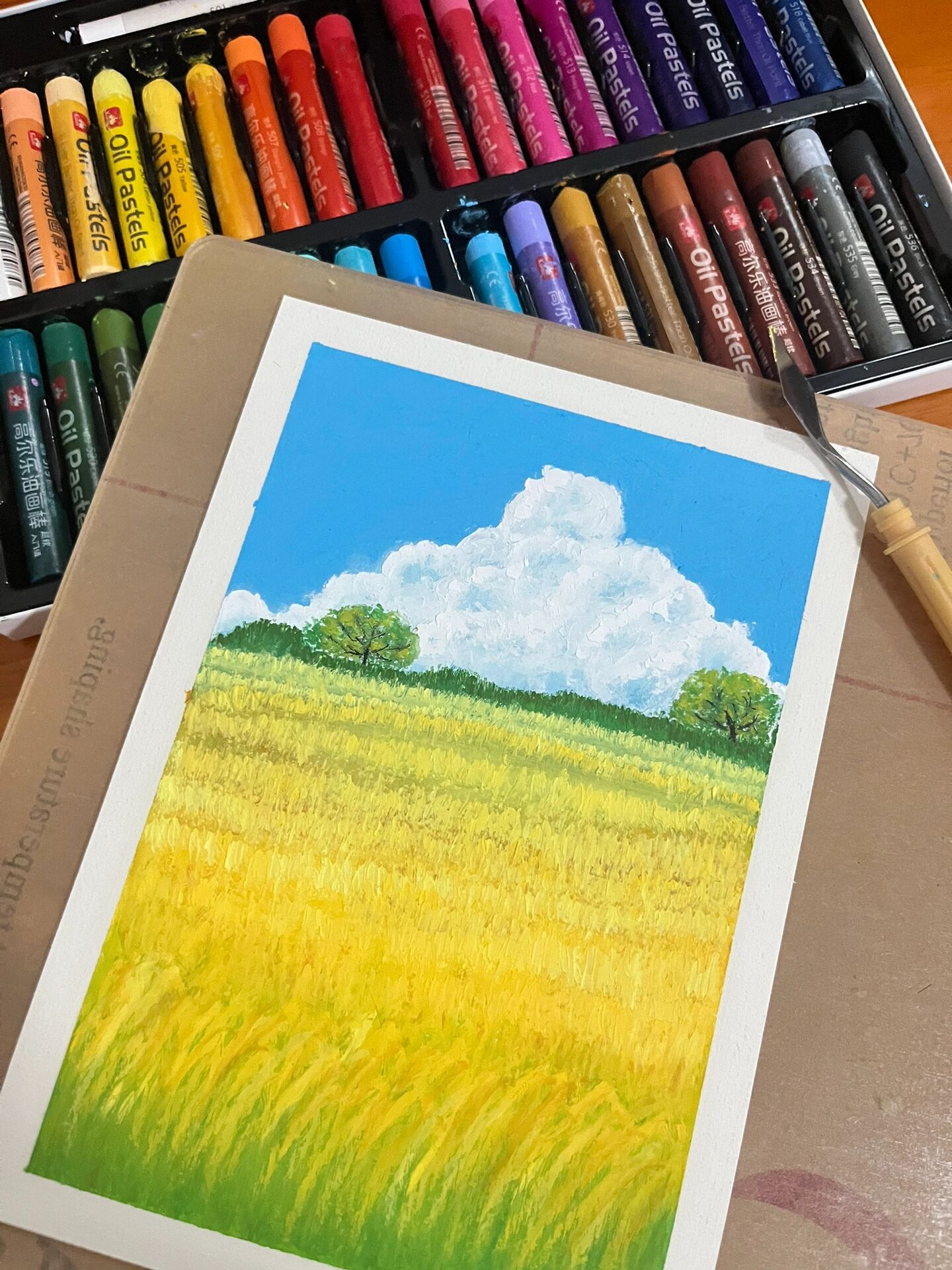 油画棒画 | 丰收的季节90稻田