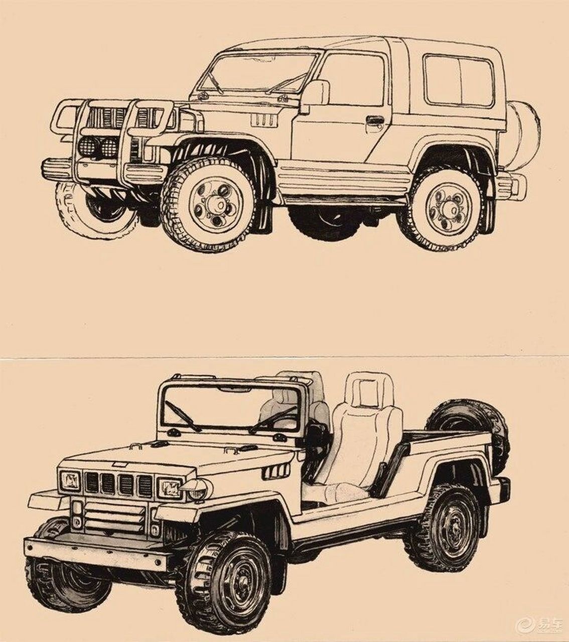 越野车儿童画线描