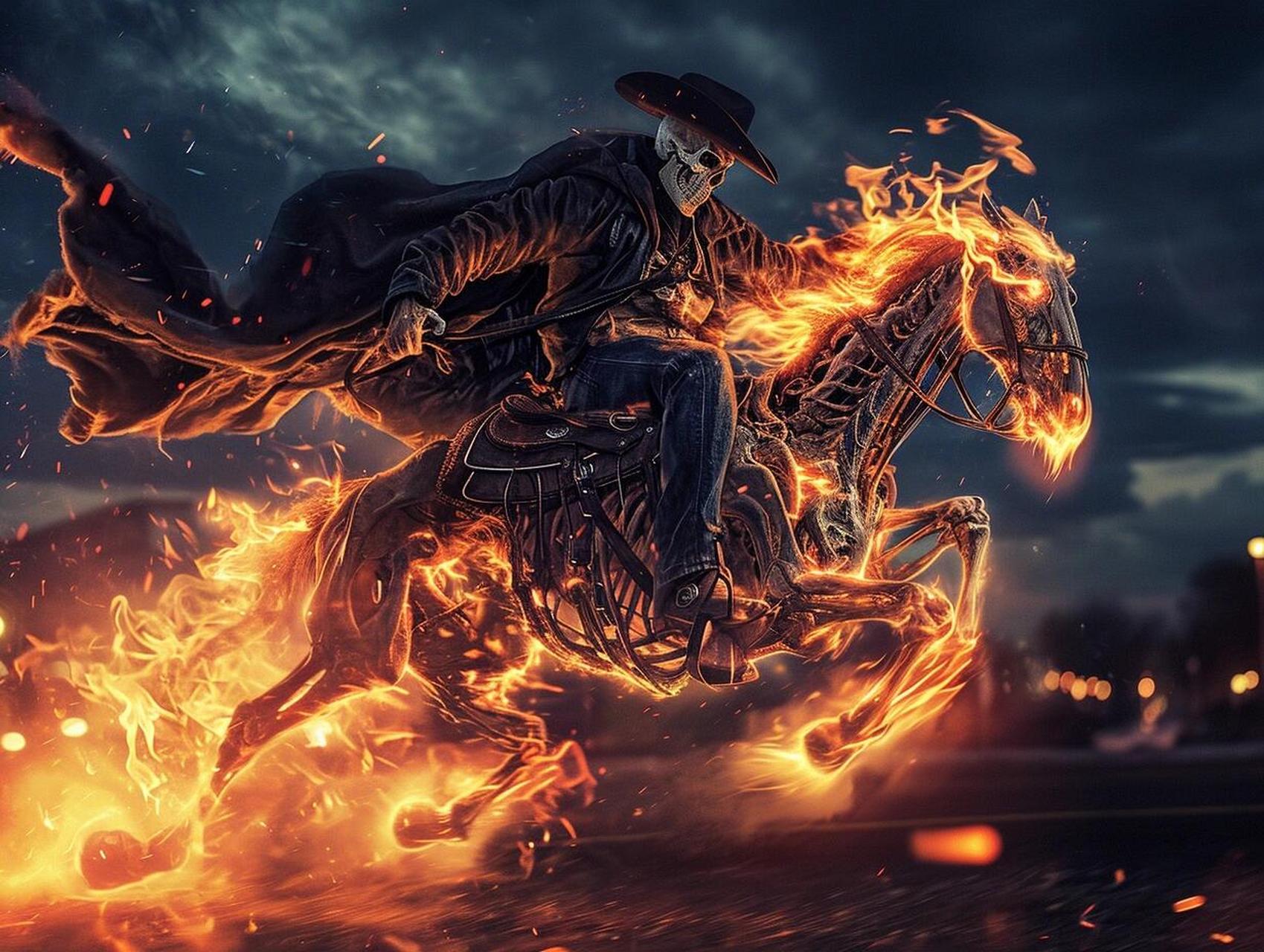 初代恶灵骑士 在月色下,恶灵骑士,身披黑夜,驾驭火焰骏马,穿梭于荒凉