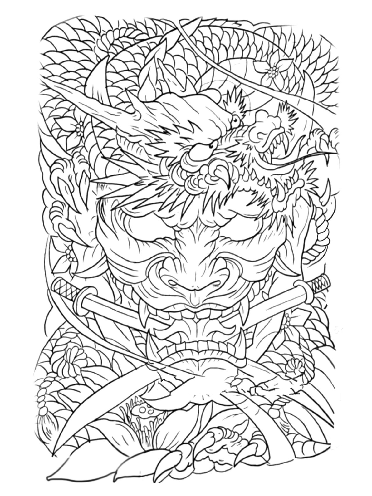 满背纹身手稿线稿图案(非原创