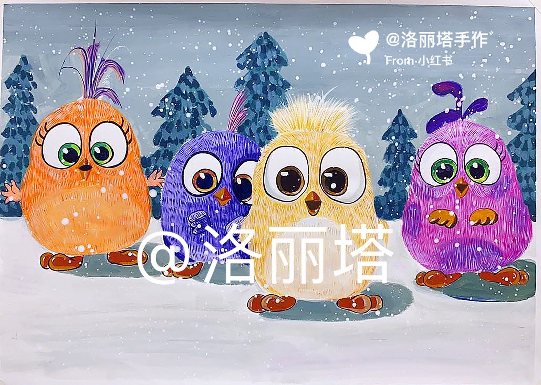 儿童水粉画作品《愤怒的小鸟》 喜欢的同学欢迎临摹 #儿童水粉画