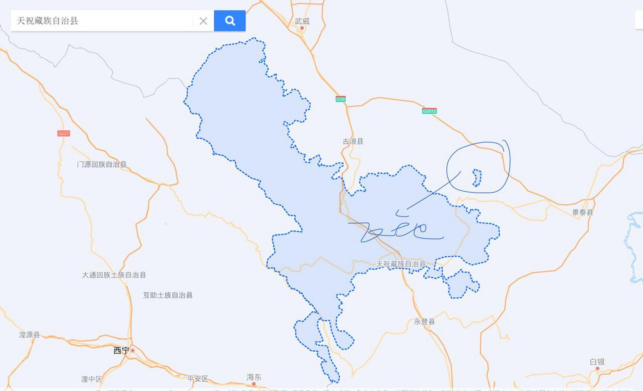 甘肃省武威市天祝县有一个飞地飞入古浪县境内,这块飞地归属于东大滩
