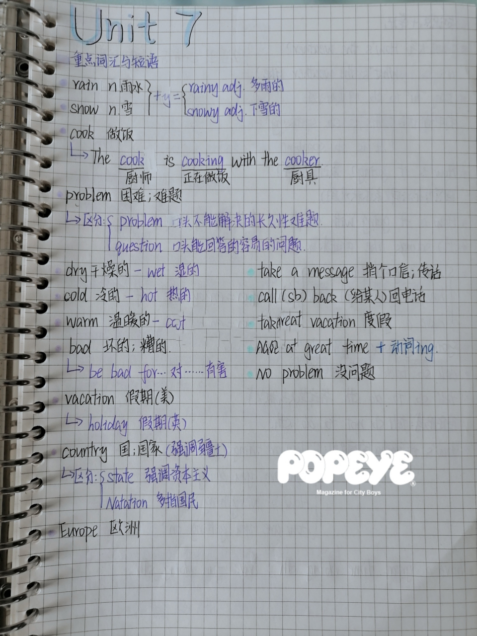 人教版英语七年级下册第七单元笔记 这段时间好好学习,好久没有更新