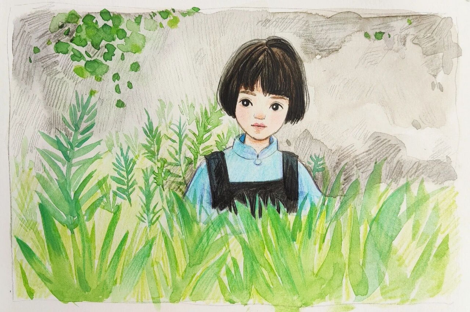 《城南旧事》电影转手绘插画练习水彩画