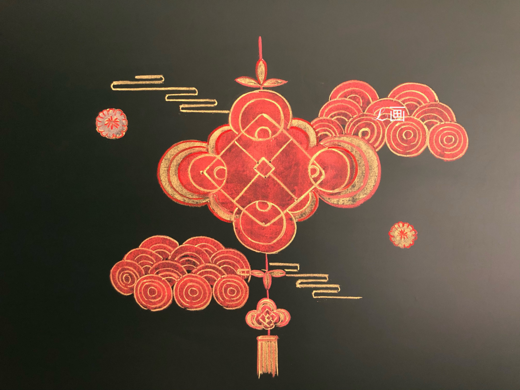 黑板报一新年粉笔画插图:中国结(附教程#春