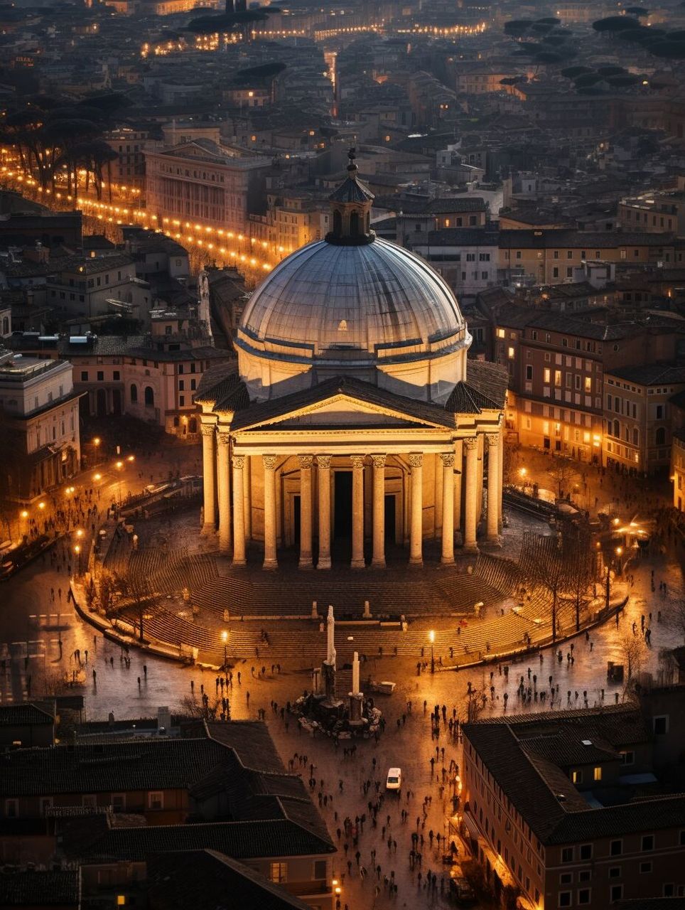 古罗马万神殿夜景