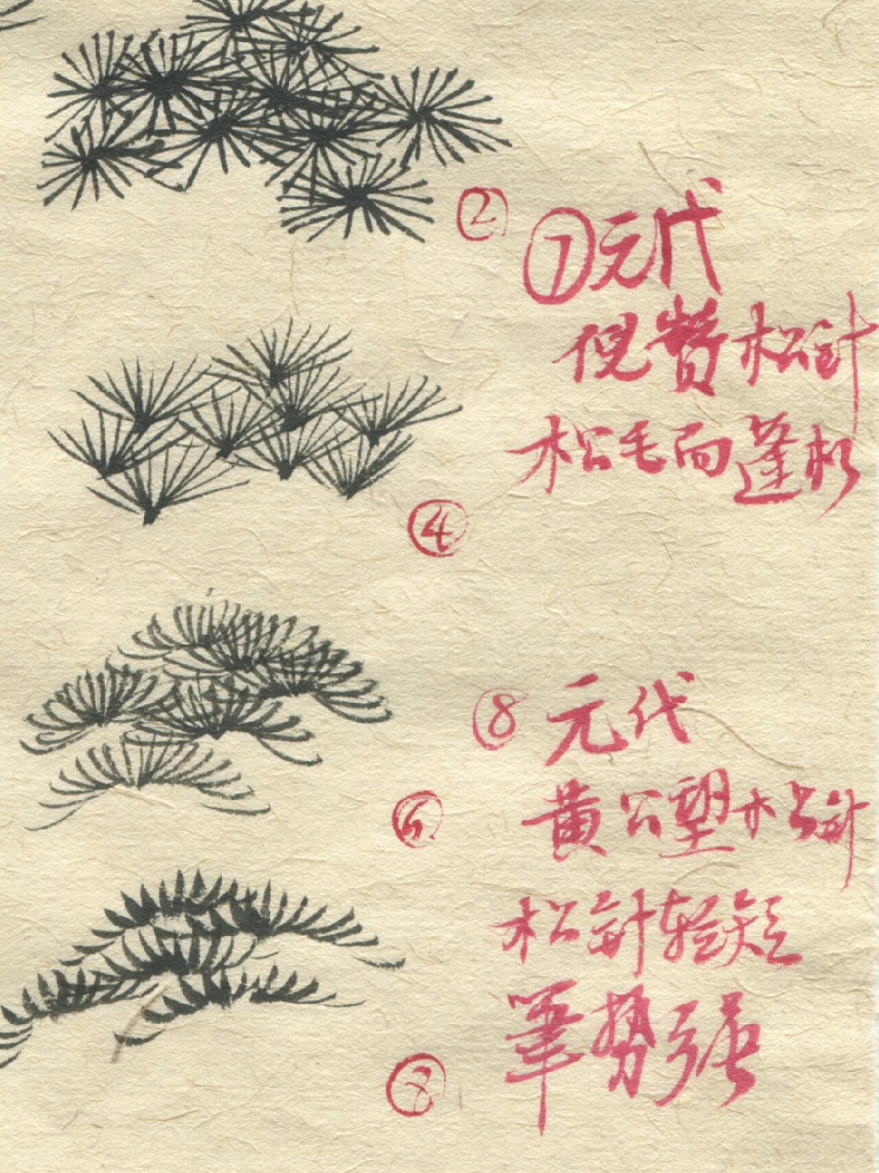 国画秘籍|松针的八种画法