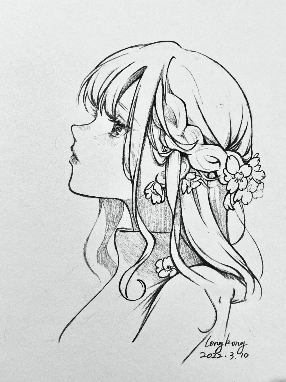 动漫画人物头像盘发女绘画基础入门线稿素材 漫画盘发女生头像线稿