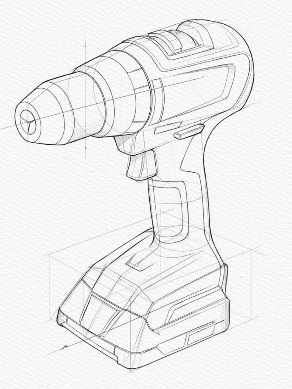工业设计手绘素材-电钻手绘步骤分解