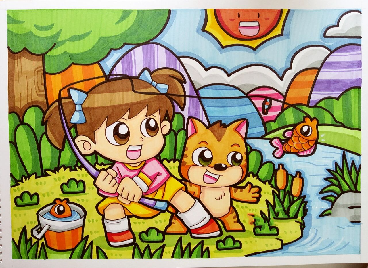 人物 简笔画 蜡笔画 童年