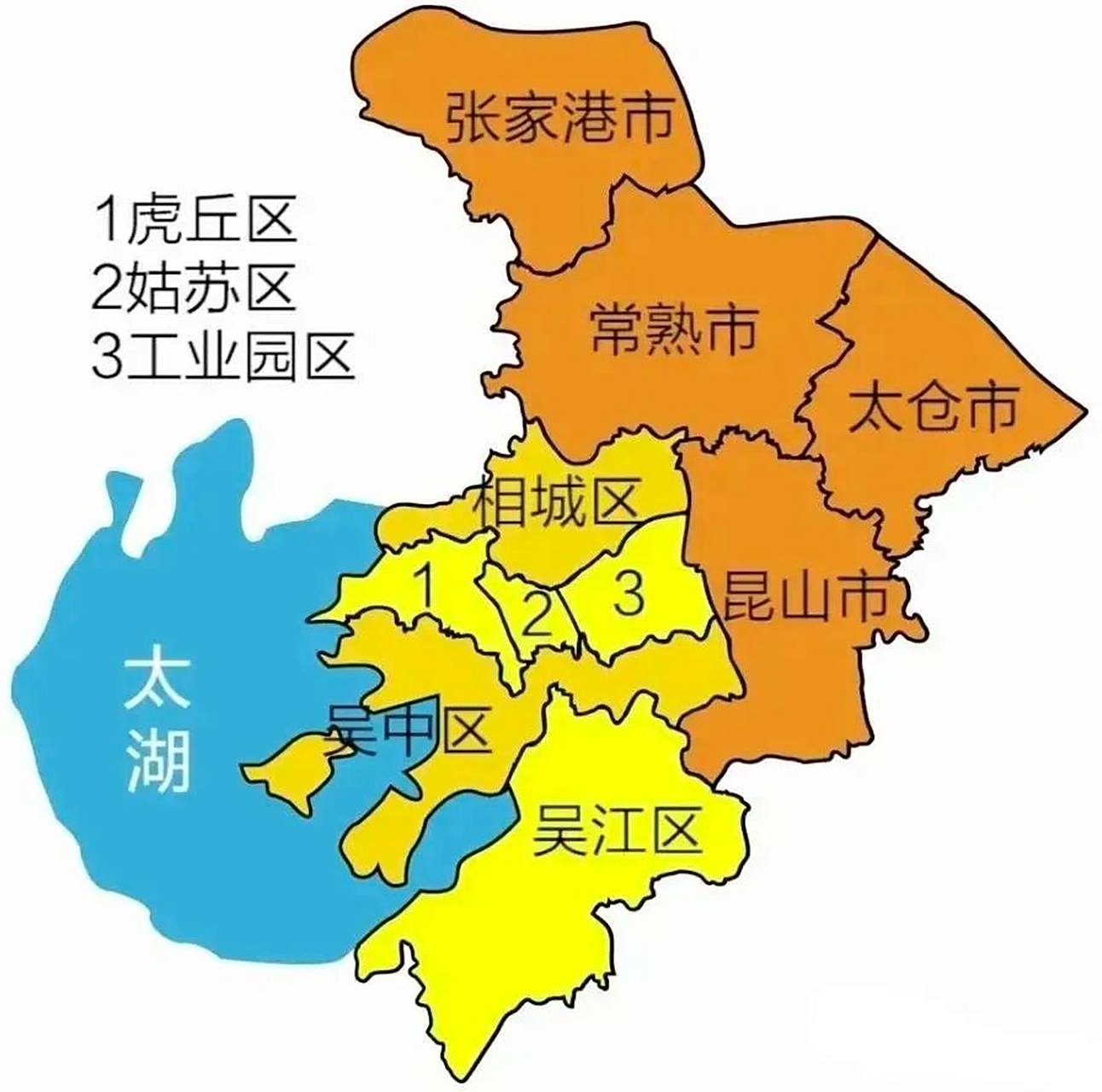 苏州区划图大致一览 姑苏区,园区和新区上主城区