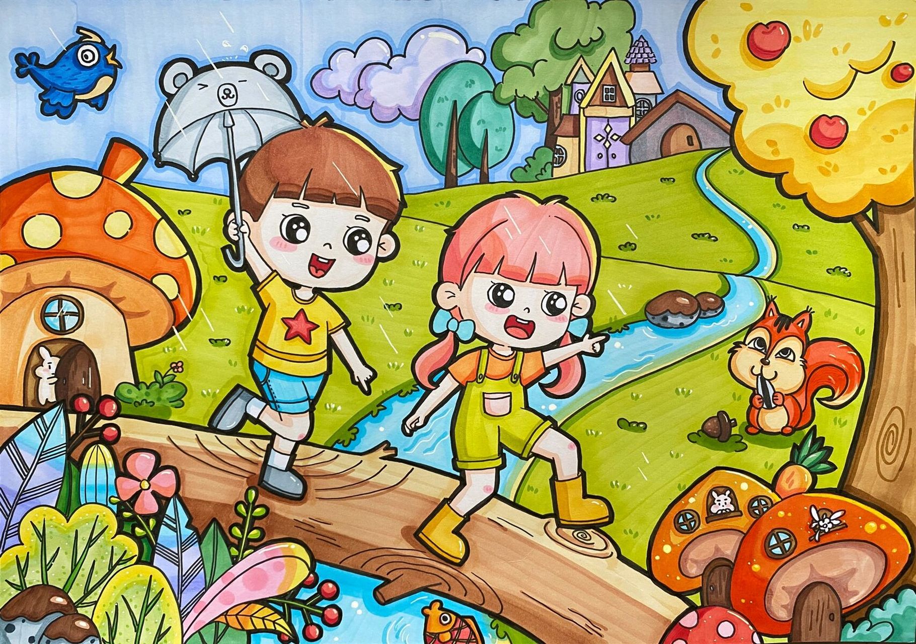 儿童画  原创情景主题画 《户外探险》1       图3-9为参考素材