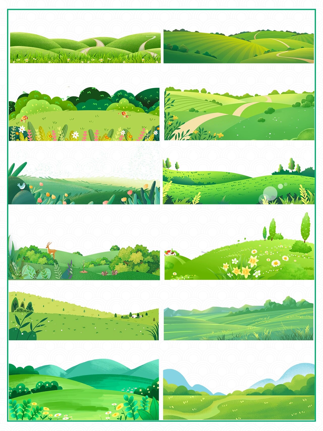 no.143|免扣|绿色清新🌻卡通插画草地素材
