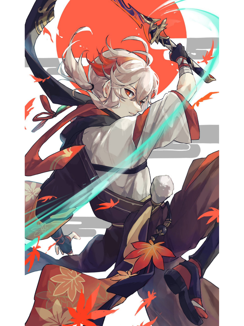 原神图片|枫原万叶壁纸  枫原万叶 	 见到了这么美丽的景色,自然会